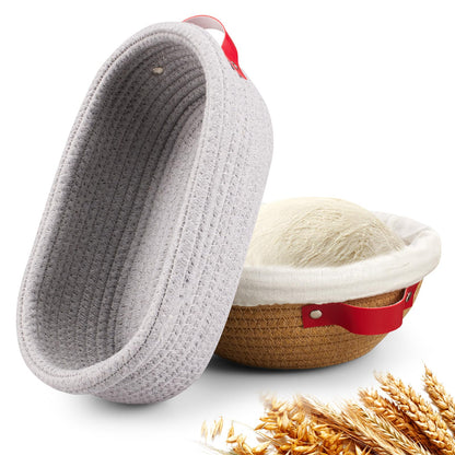 Banneton Bread Proofing Basket Banneton Basket Set Sourdough Proofing Basket Round Proofing Bowls Handmade Rattan Baskets and Liners (Round 9 inch set of 2)