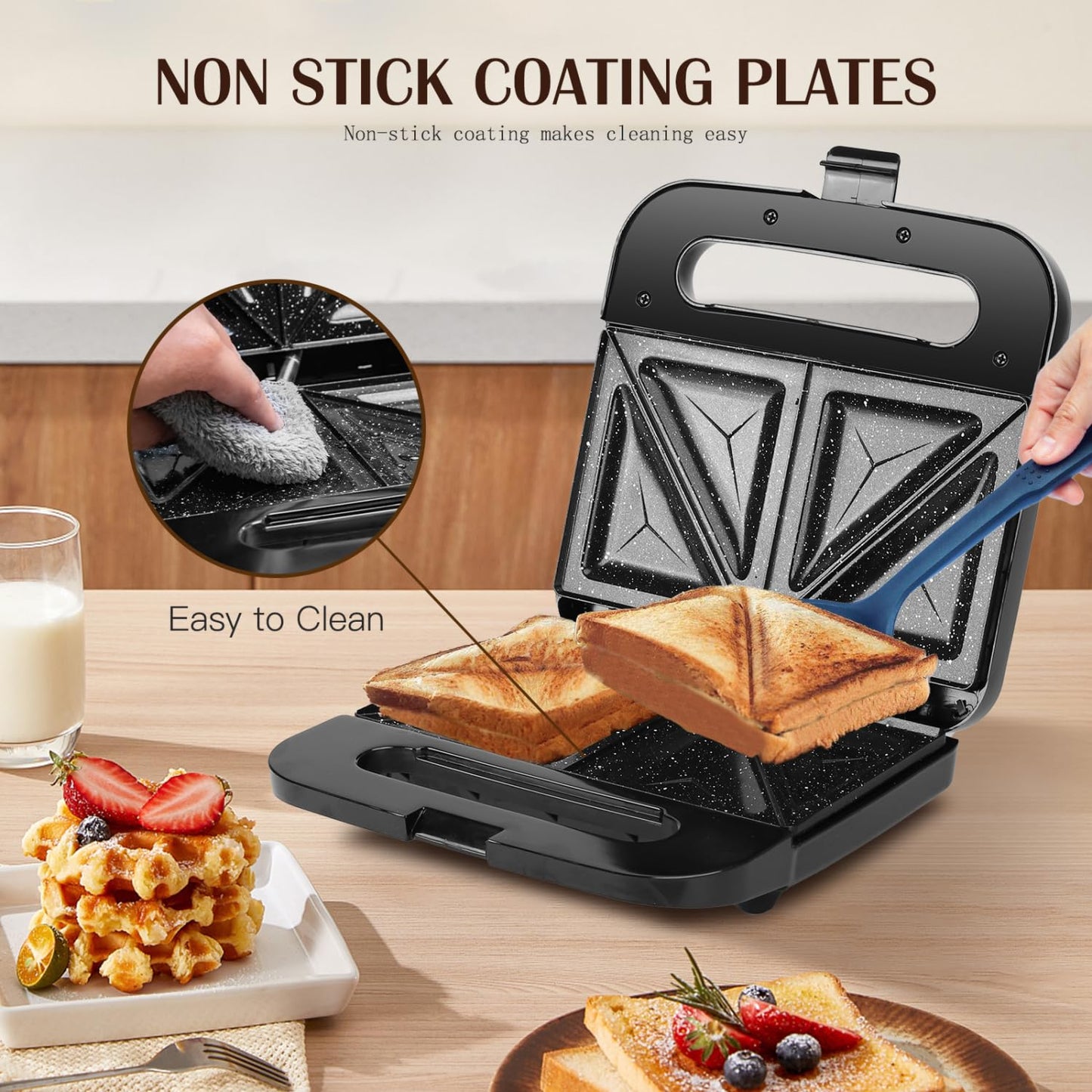 Aigostar Sandwich Maker with Super Nonstick Ceramic Plates, Panini Press Sandwich Toaster Breakfast Electric Grilled Cheese Maker Machine Tuna Melt Omelets Snacks, Tostadora de Pan Stainless Steel