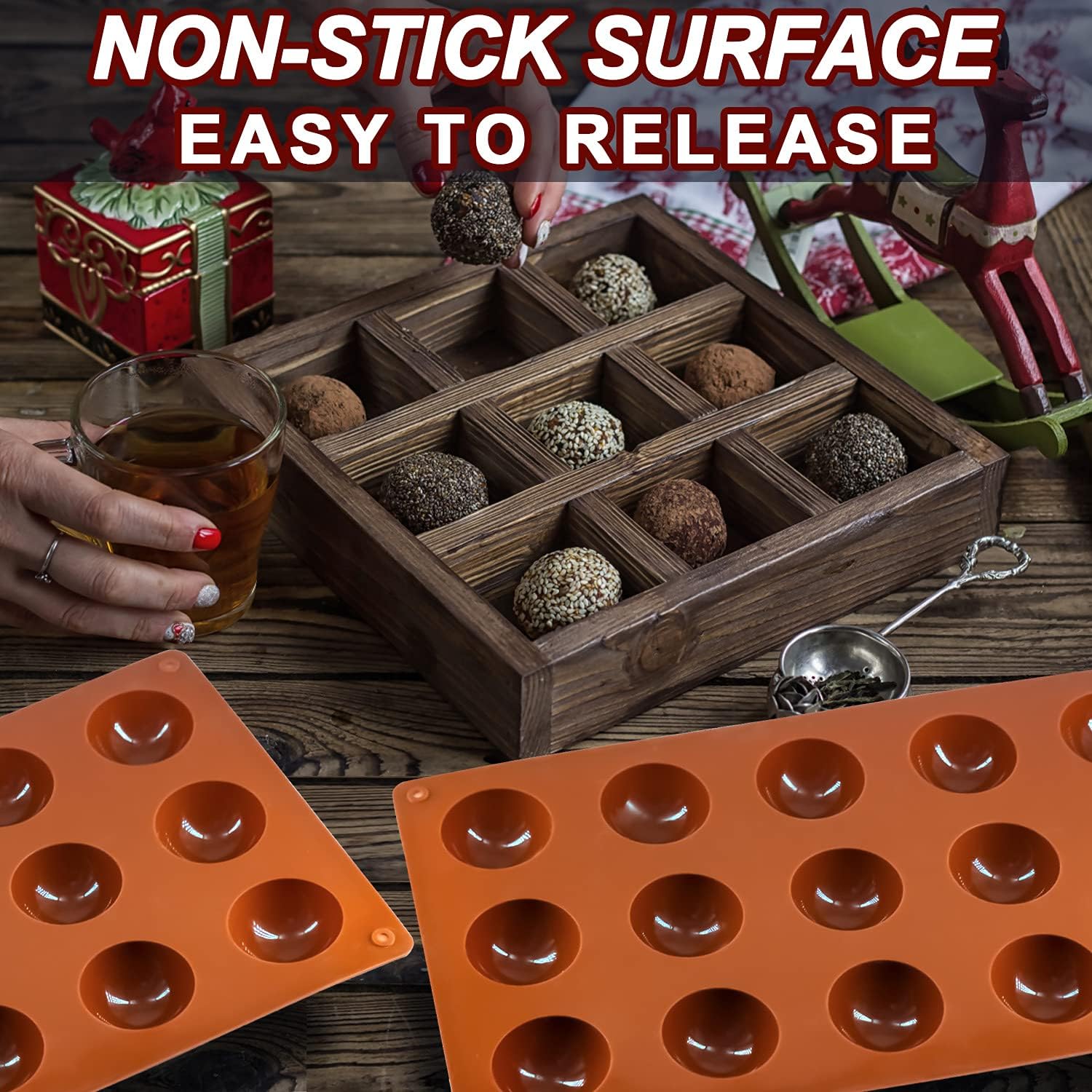 Small 15-Cavity Semi Sphere Silicone Molds Non-Stick,2 Packs Half Sphere Silicone Baking Molds for Making Jelly, Chocolates and Cake