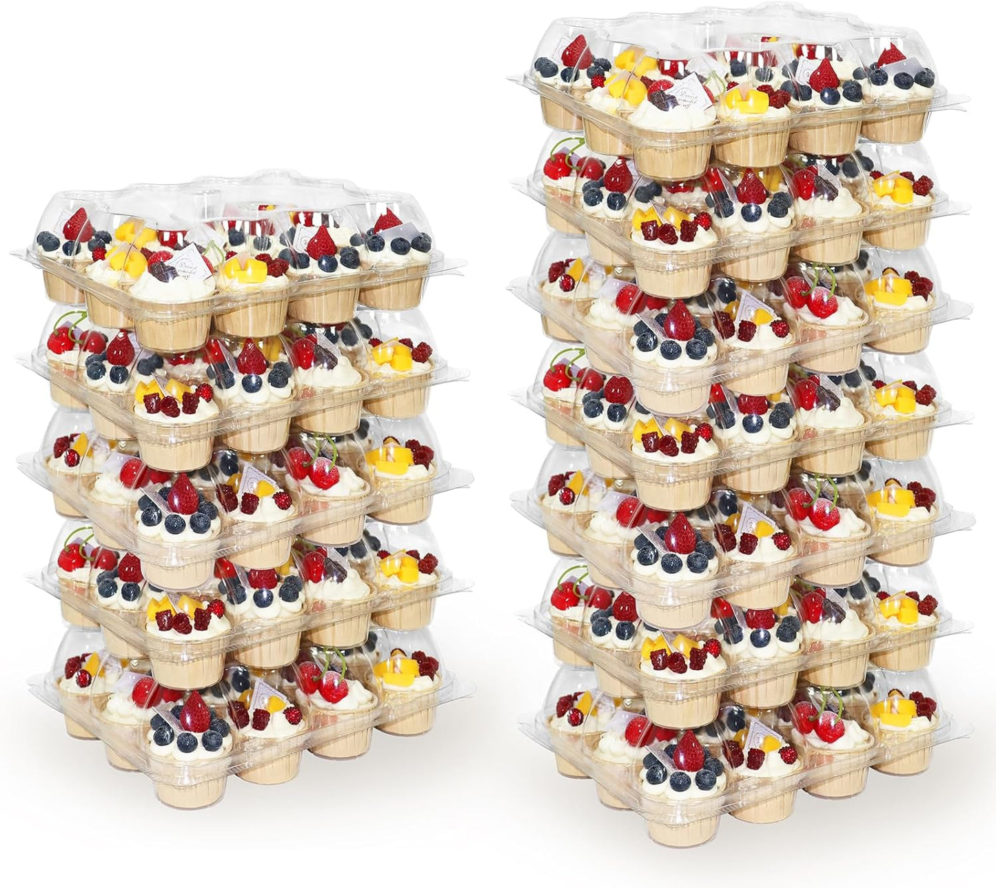 12 Count x 12 Sets Plastic Cupcake Containers, Durable and BPA-Free Cupcake Holder with Lid for Easy Transport Storage, Stackable Clear Cupcake Carriers, Reusable Dessert Boxes