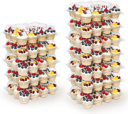 12 Count x 12 Sets Plastic Cupcake Containers, Durable and BPA-Free Cupcake Holder with Lid for Easy Transport Storage, Stackable Clear Cupcake Carriers, Reusable Dessert Boxes