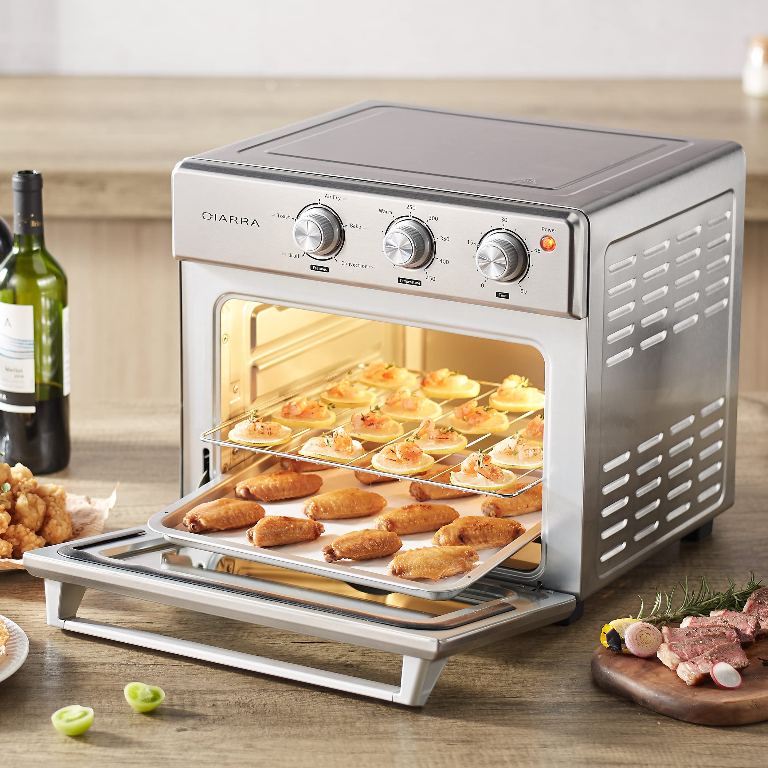 CIARRA CATOSMC01 Oil-Less Countertop Convection Oven, Air Fryer Toaster Oven with 6-in-1 Function, Nonstick Interior, 25QT, 1700W, Stainless Steel