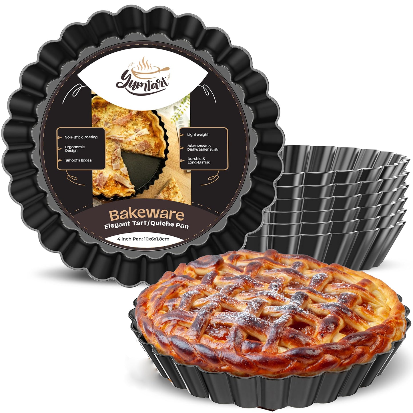 9 Inch Tart Pan with Removable Bottom – Non-Stick Deep Fluted Quiche and Pie Pan, Carbon Steel Loose Bottom Tart Pan, 9.5 Inch Top / 9 Inch Base, 1.1 Inch Deep Baking Pan