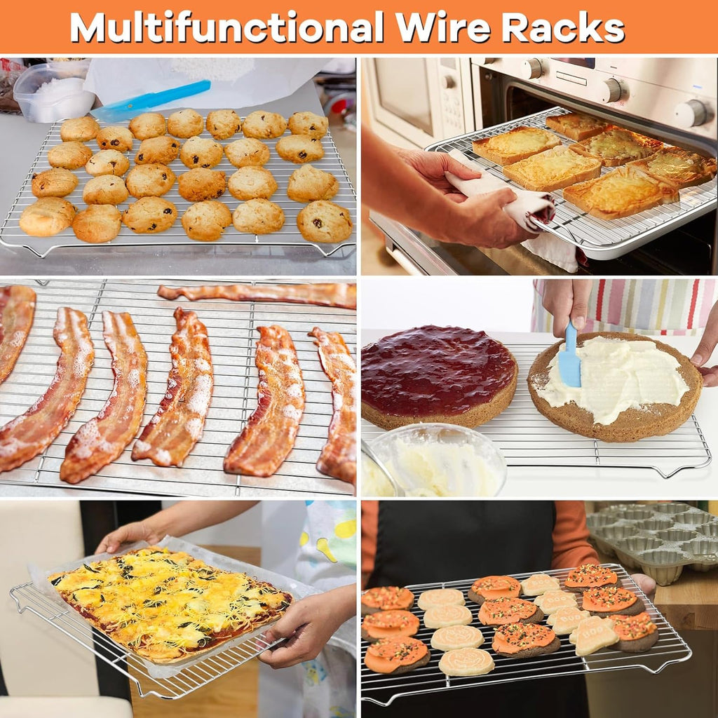 P&P CHEF Baking Rack Cooking Rack Set of 2-16.6''x11.5", Stainless Steel Wire Cooling Drying Roasting Rack, Fits Half Sheet Cookie Pans, Commercial Quality, Oven & Dishwasher Safe