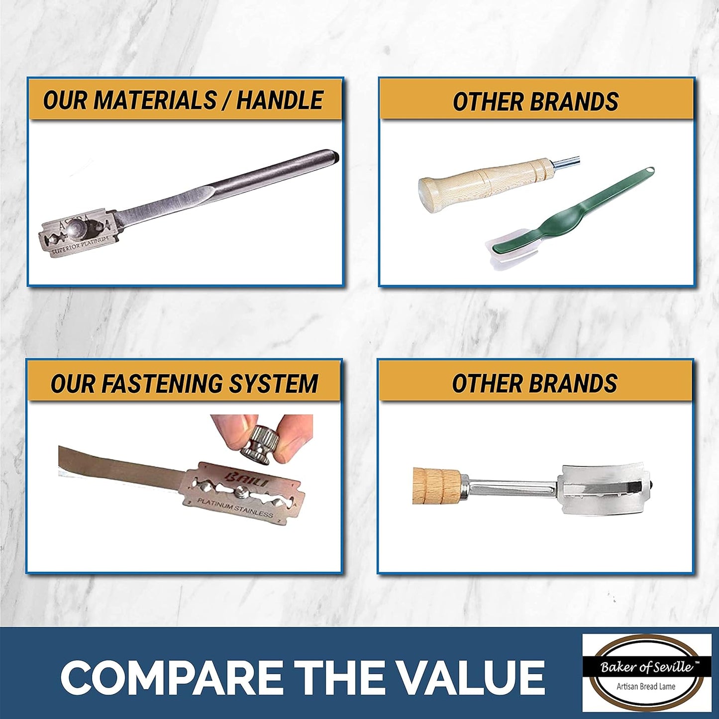 Bread Lame – Now with 6 Included blades. Change from Straight or Curved Blade Lame in seconds with the Patented Design. Built for professional and serious bakers.