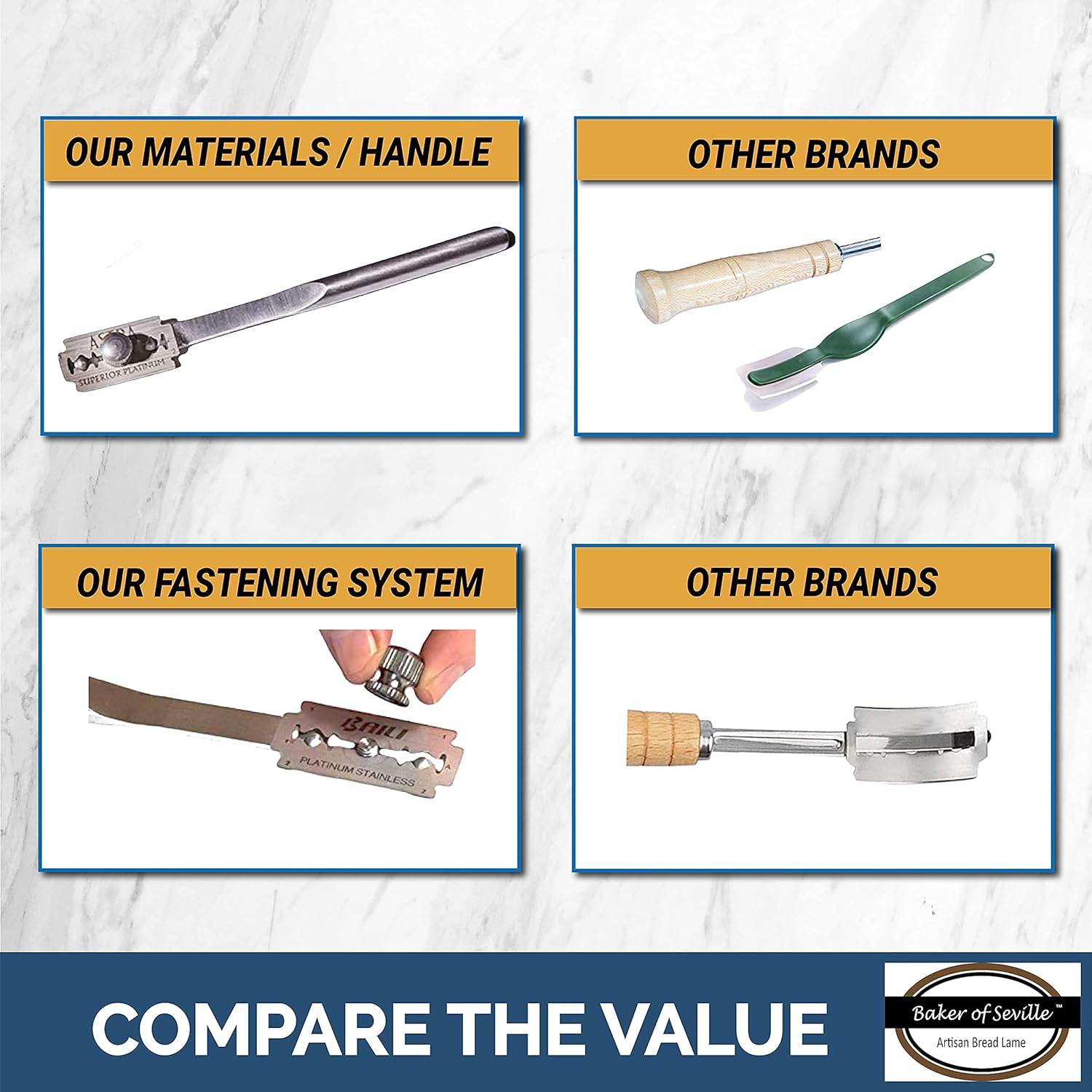 Bread Lame – Now with 6 Included blades. Change from Straight or Curved Blade Lame in seconds with the Patented Design. Built for professional and serious bakers.