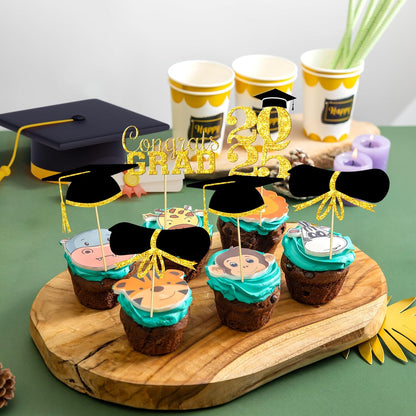 OHOME Graduation Decorations 2025-36 PCS Cupcake Toppers - 2025 Graduation Party Decorations - Mini Cake Decorations for Class of 2025,Diploma, 2025, Grad Cap Set