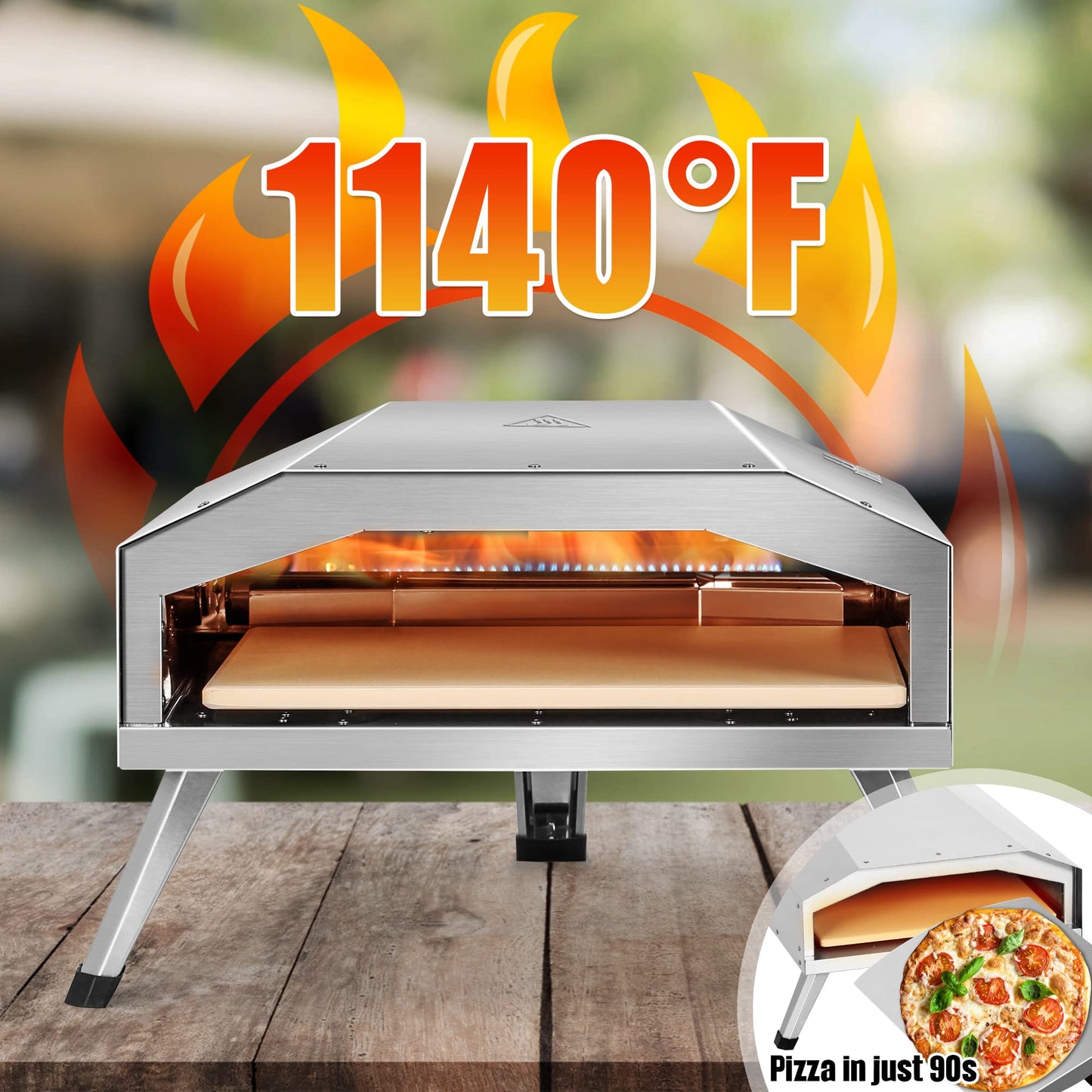 BIG HORN Gas Pizza Oven, 12 inch Portable Stainless Steel Propane Pizza Oven, Outdoor Pizza Maker with Stone for Baked Pizza