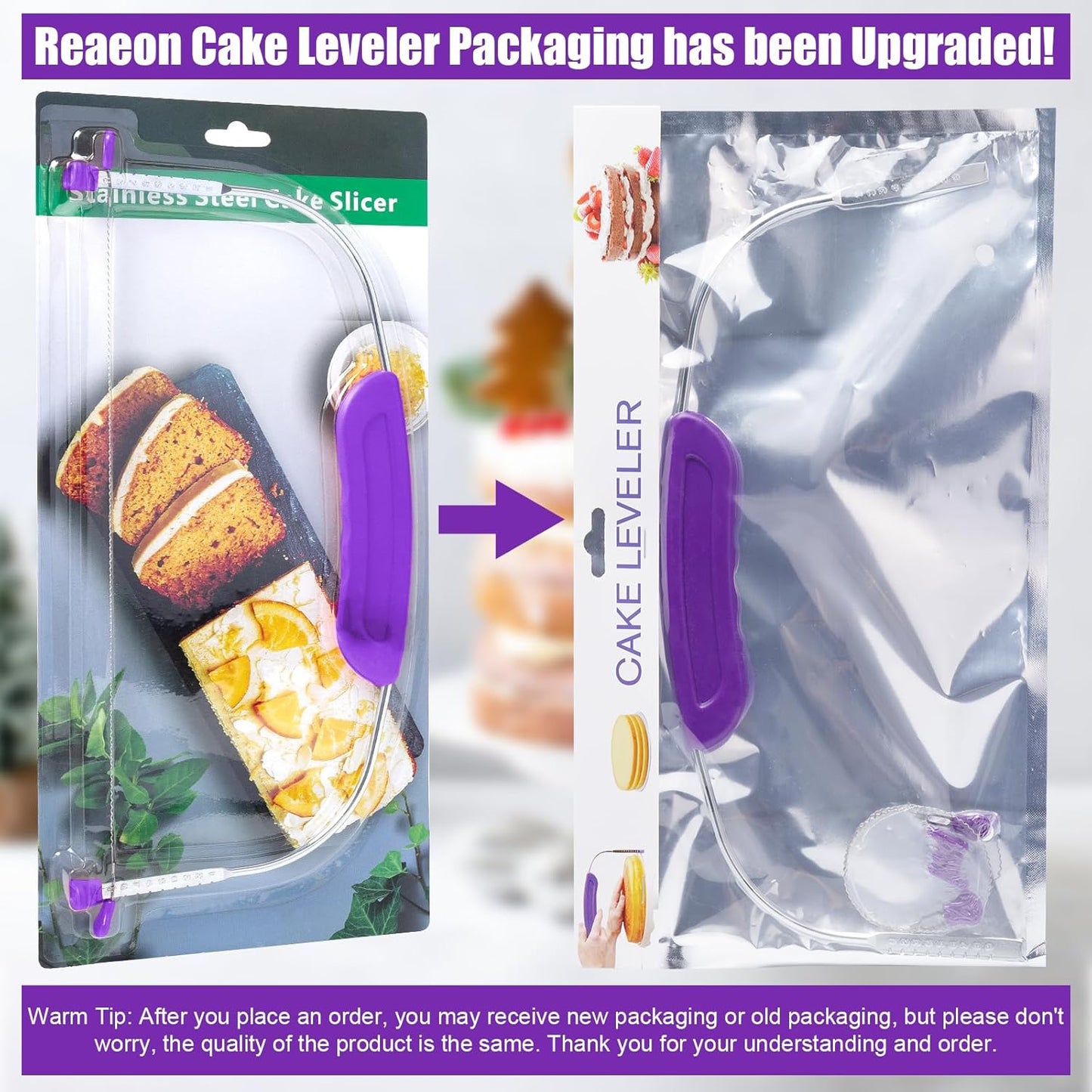 Adjustable Cake Leveler Cutter, Baking Supplies Tool for Kitchen, Professional Large Size Cake Cutter Slicer for Leveling, Single Stainless Steel Wire and Plastic Handle (Purple, 1pc)