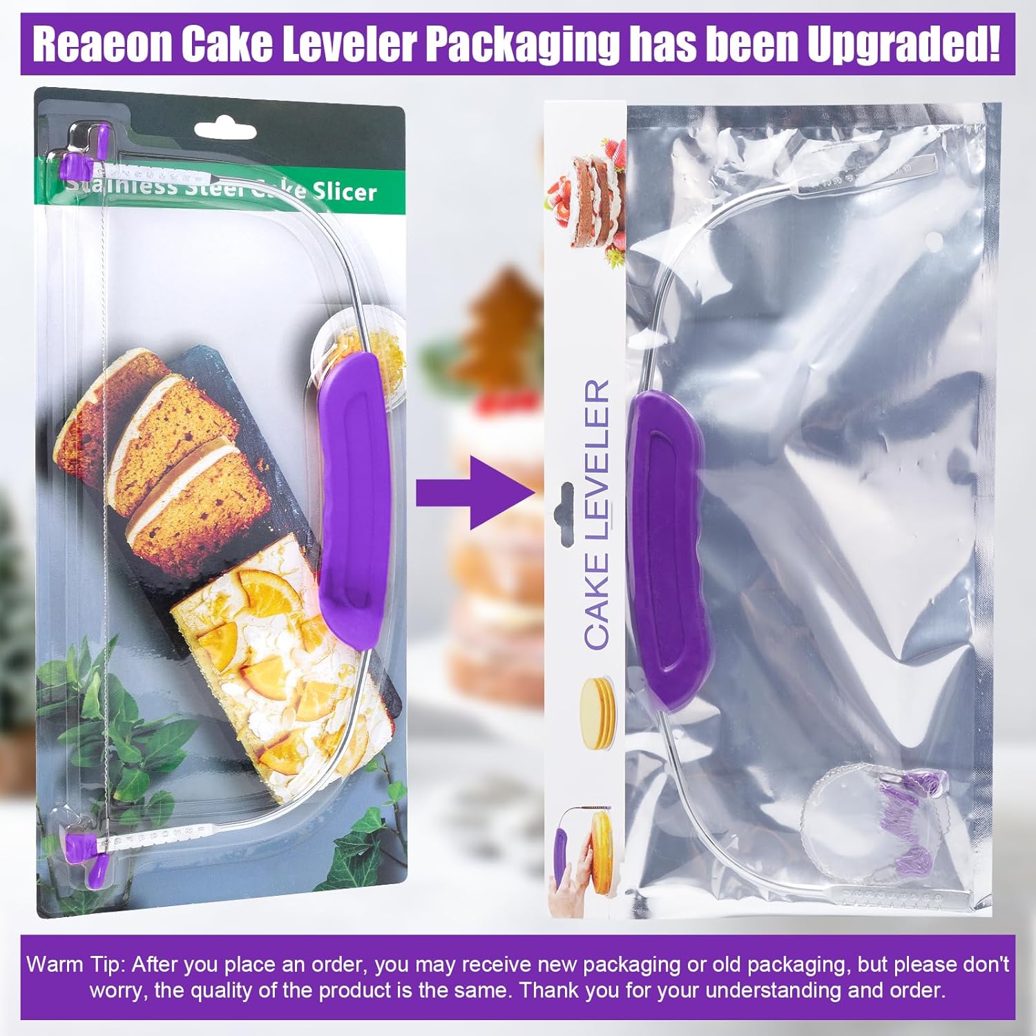 Adjustable Cake Leveler Cutter, Baking Supplies Tool for Kitchen, Professional Large Size Cake Cutter Slicer for Leveling, Single Stainless Steel Wire and Plastic Handle (Purple, 1pc)