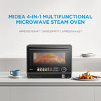 Midea 4 w 1 wielofunkcyjny piekarnik mikrofalowy parowy, frytkownica na gorące powietrze, parowar i kuchenka mikrofalowa, 32 funkcje automatyczne, regulowana moc i temperatura, kolorowy ekran dotykowy, 0,9CU.FT./23L