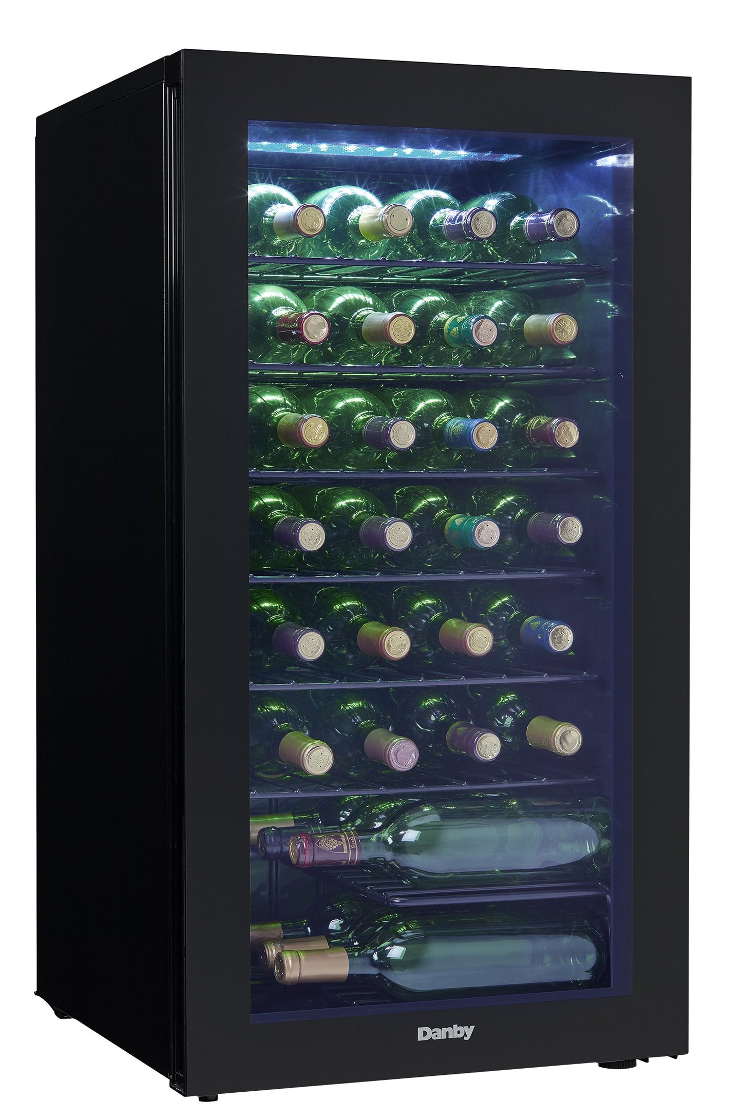 Danby DWC036A2BDB-6 3.3 Cu. Ft. Free Standing Wine Cooler, Holds 36 Bottles, Single Zone Drinks Fridge with Glass Door-Beverage Chiller for Kitchen, Home Bar, in Black