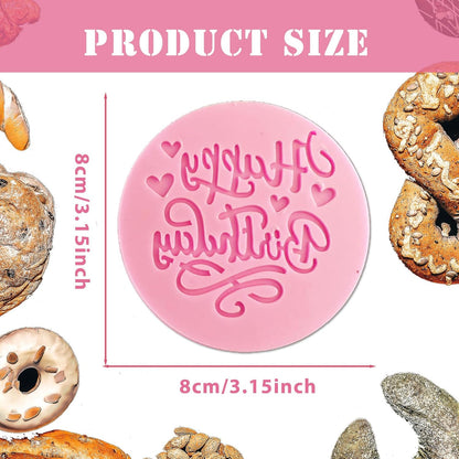 4Pcs Happy Birthday Fondant Embosser 3D Design Acrylic Mould Cookie Stamp, Cookie Cutters for DIY Baking Cake/Sugar Paste/Cupcake/Chocolate (3.15 inch, Random Colors)