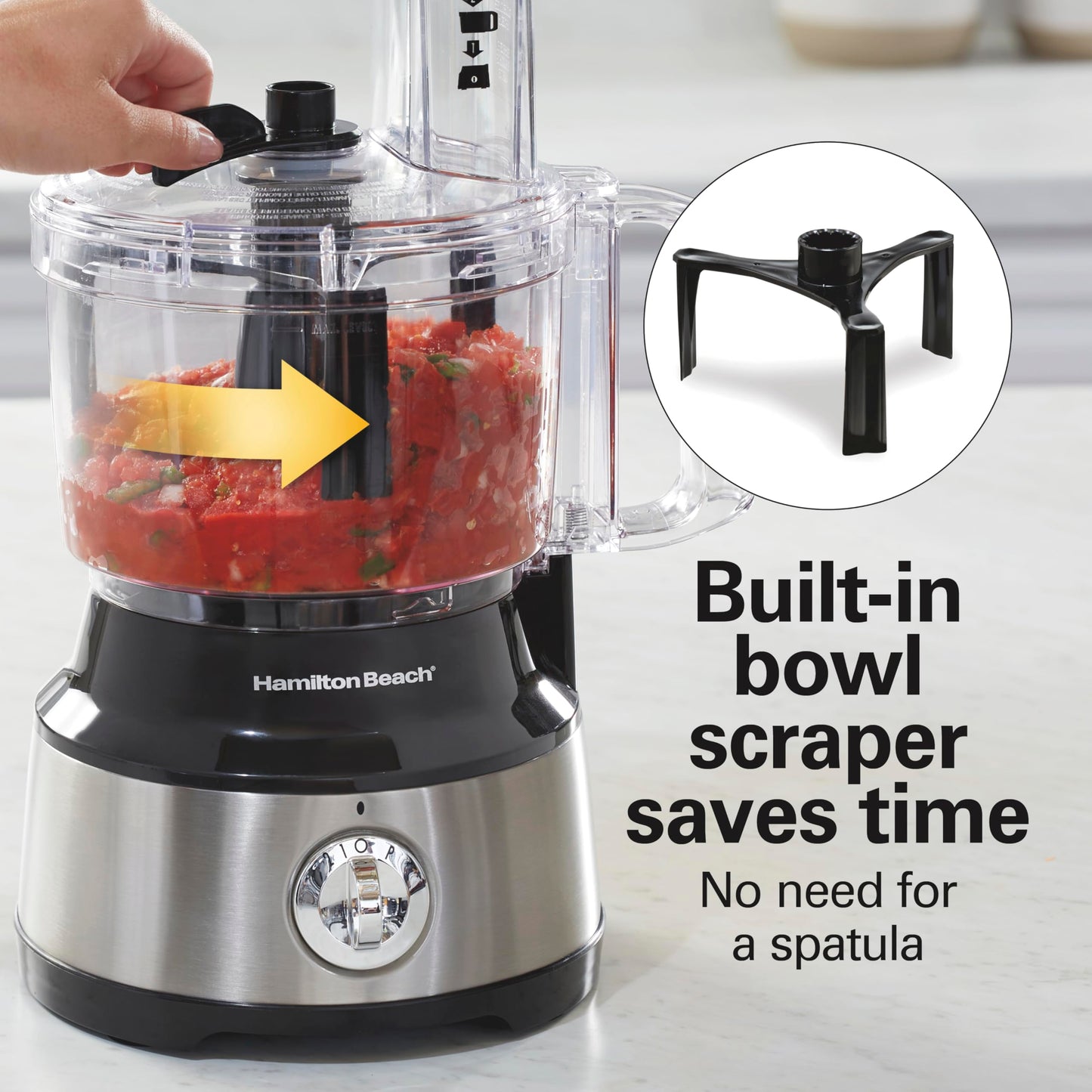 Hamilton Beach Food Processor & Vegetable Chopper for Slicing, Shredding, Mincing, and Puree, 10 Cups + Easy Clean Bowl Scraper, Black and Stainless Steel (70730)