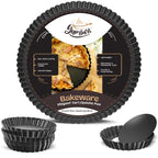 9 Inch Tart Pan with Removable Bottom – Non-Stick Deep Fluted Quiche and Pie Pan, Carbon Steel Loose Bottom Tart Pan, 9.5 Inch Top / 9 Inch Base, 1.1 Inch Deep Baking Pan