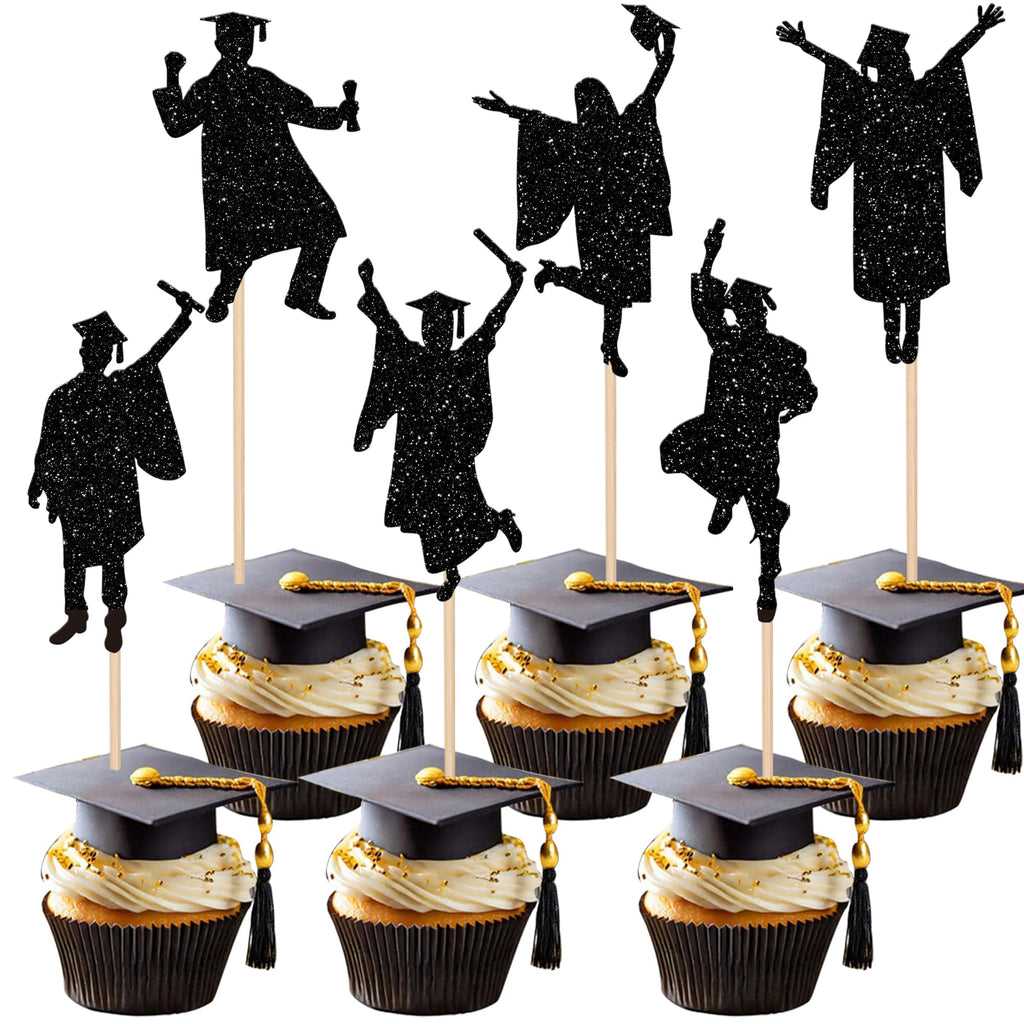 24 PCS 2025 Graduation Cupcake Toppers Glitter Diploma Congrats Grad Cap Cupcake Picks Class of 2025 Cake Decorations for 2025 Graduation Theme Party Supplies Pink