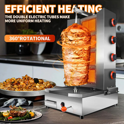 YOOKTEN 4 Burners Shawarma Machine Commercial Large Shawarma Grill Machine Rotisserie Grill Kebab Vertical Rotisserie Propane Turkish Chicken Doner Kebab Broiler for Kitchen Restaurant