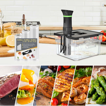 Sous Vide Cooker Kit, Includes One 1000W Immersion Circulators and 11.65QT Sous Vide Container with Lid and Built-in Rack, with Temperature and Time Digital Display Control