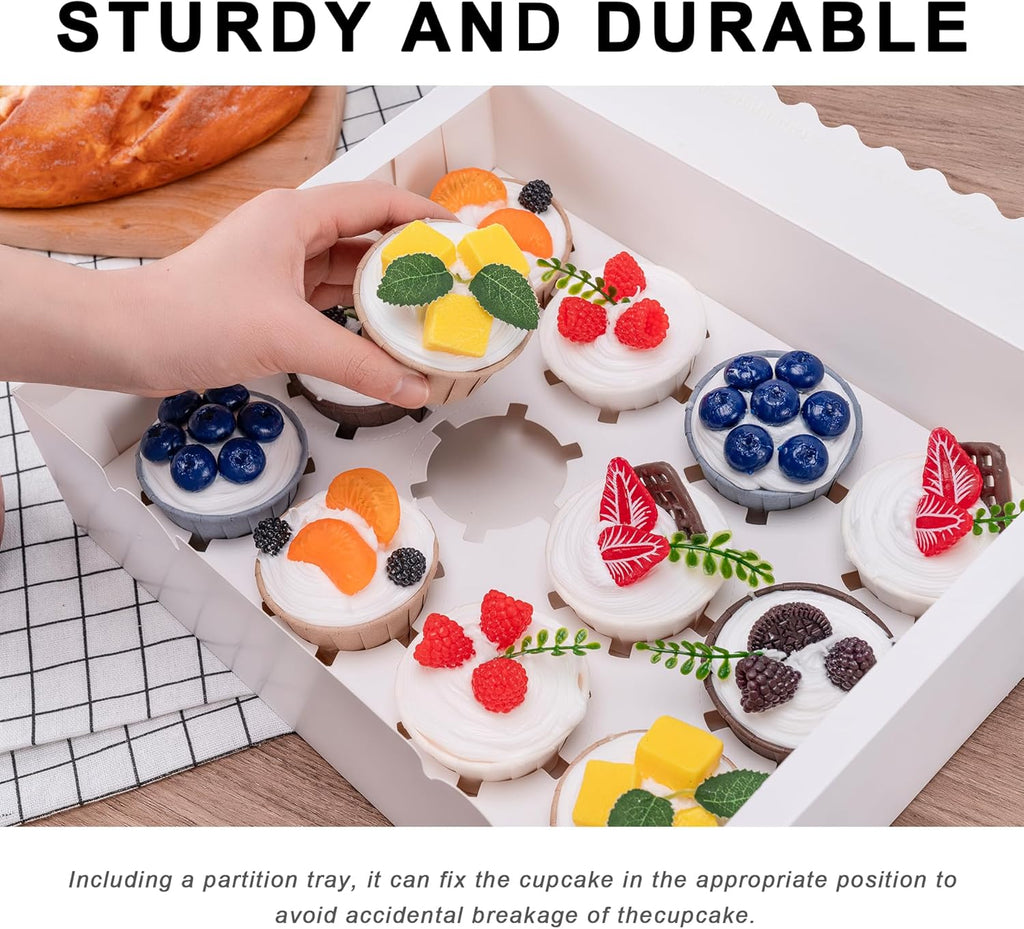 12 Count Cupcake Boxes, 4PCS Cupcake Container with Window, Food Grade Cupcake Holder for Birthday Holiday Party, Bakery Supplies for Cupcakes, Desserts, and More