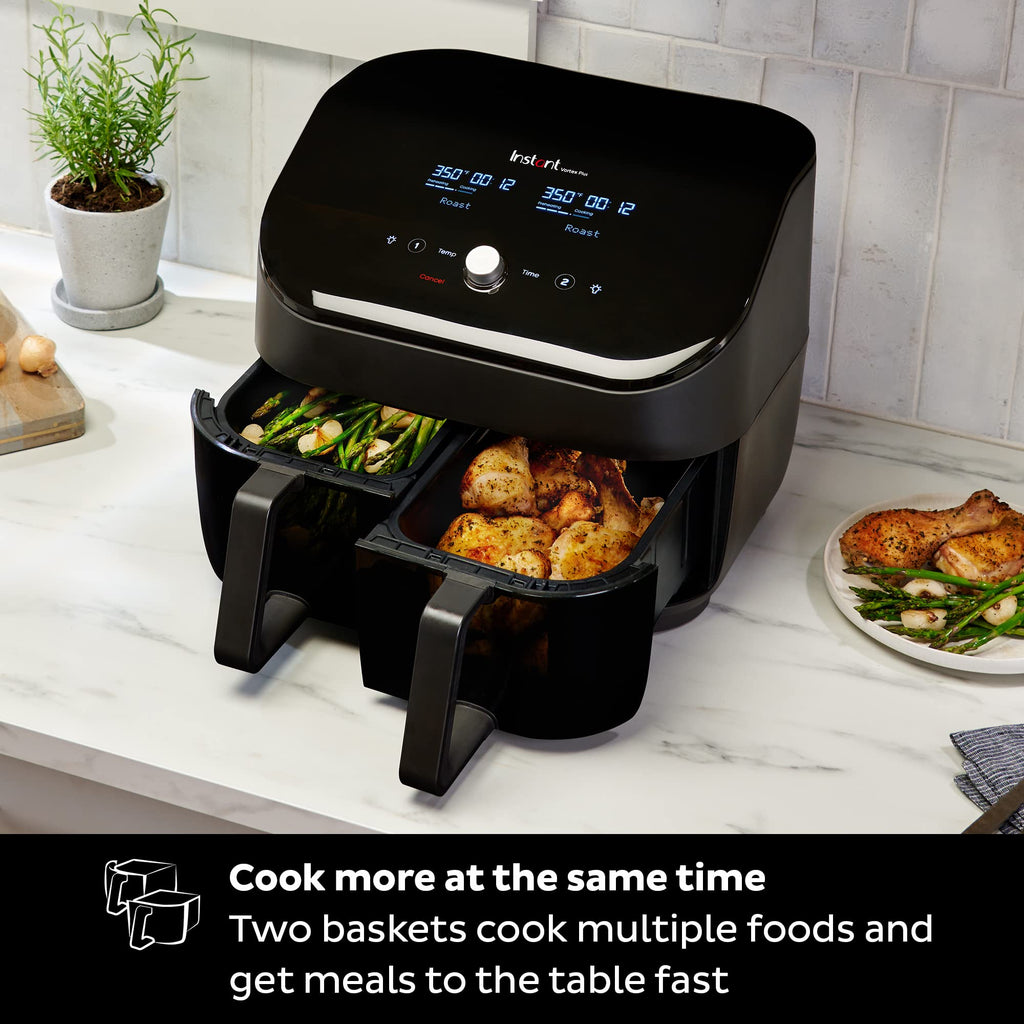 Instant Pot Vortex Plus XL 8QT ClearCook Air Fryer, przezroczyste okienka, programowanie niestandardowe, 8 funkcji w 1, które chrupią, grillują, smażą, odwadniają, pieczą i podgrzewają, od twórców Instant Pot, czarny