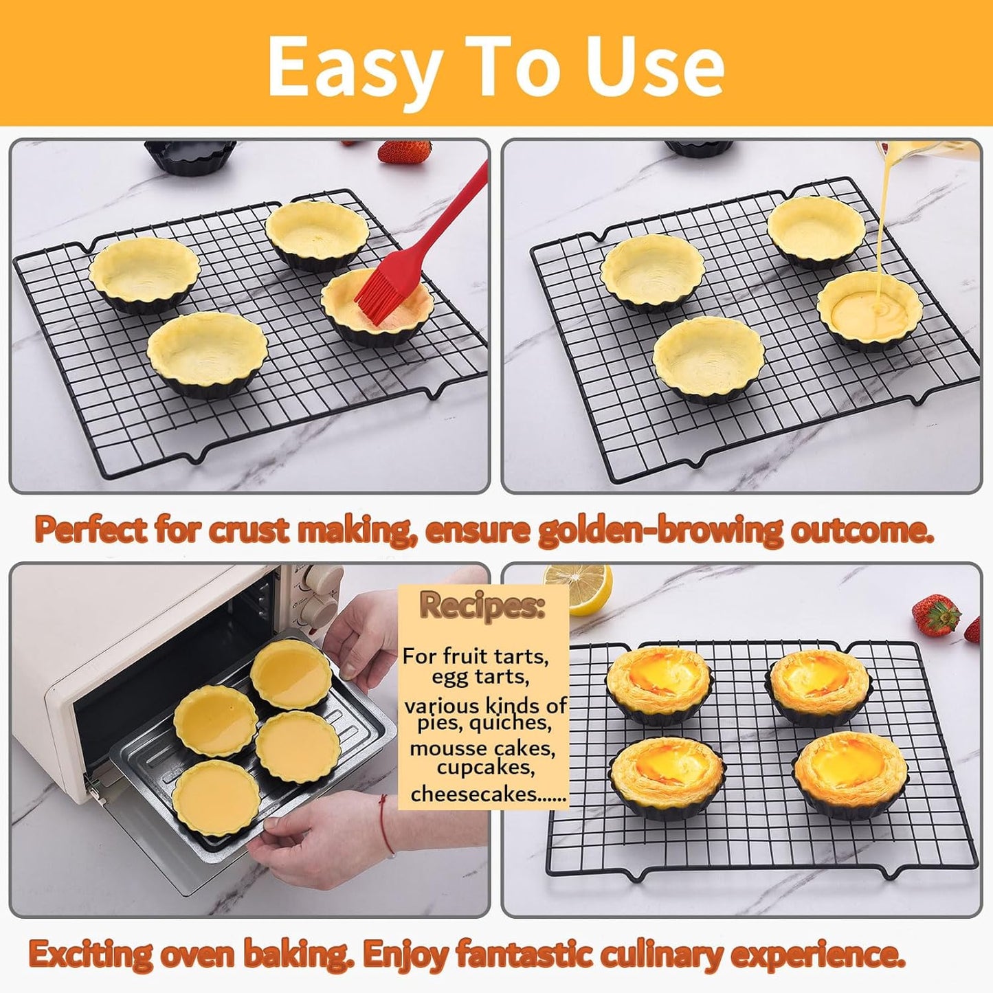 DATANYA 8 Pack Mini Tart Pans 4 Inch with Removable Bottom Round Nonstick Quiche Pan, Heavy Duty Fluted Side for Pies, Mousse Cakes, Dessert Baking (4 Inch 8pcs)