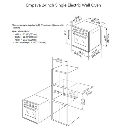 Empava 24" Single Gas Wall Oven with Bake Broil Rotisserie Functions with Mechanical Controls and Built-in Timer and Convection Fan in Stainless Steel