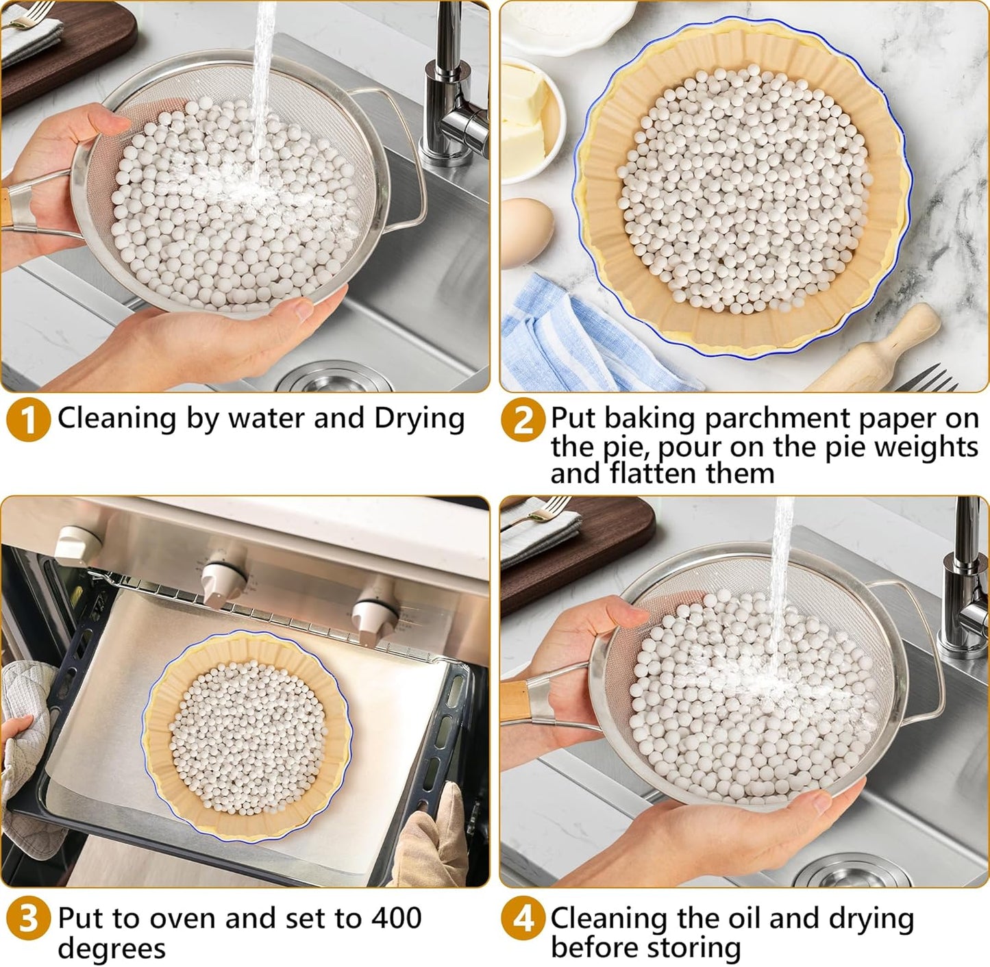 2.2 LB Pie Weights with Pie Crust Shield and Pie Crust Cutter – All In One Baking Supplies Kit with Ceramic Beads – Durable Food-Grade Baking Tools Ideal for Pies, Tarts, Cakes, White