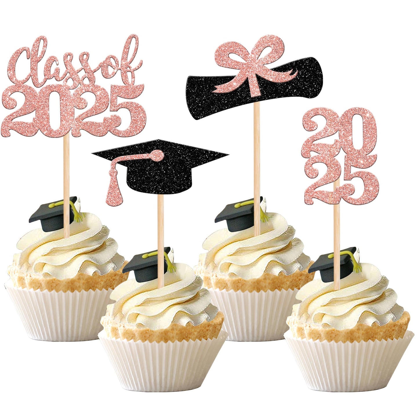 36 PCS 2023 Graduation Theme Cupcake Toppers Glitter Class of 2023 Graduation Cap Diploma Cupcake Picks Party Cake Decorations Supplies Red