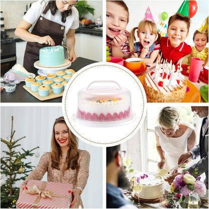 Cake Carrier with Lid and Handle, Multipurpose Cake Stand Fits 10 inch Cake, Cupcake Containers for 11 Cupcakes，Cake Holder Serves as Five Section Serving Tray, Portable Cake Carriers, White