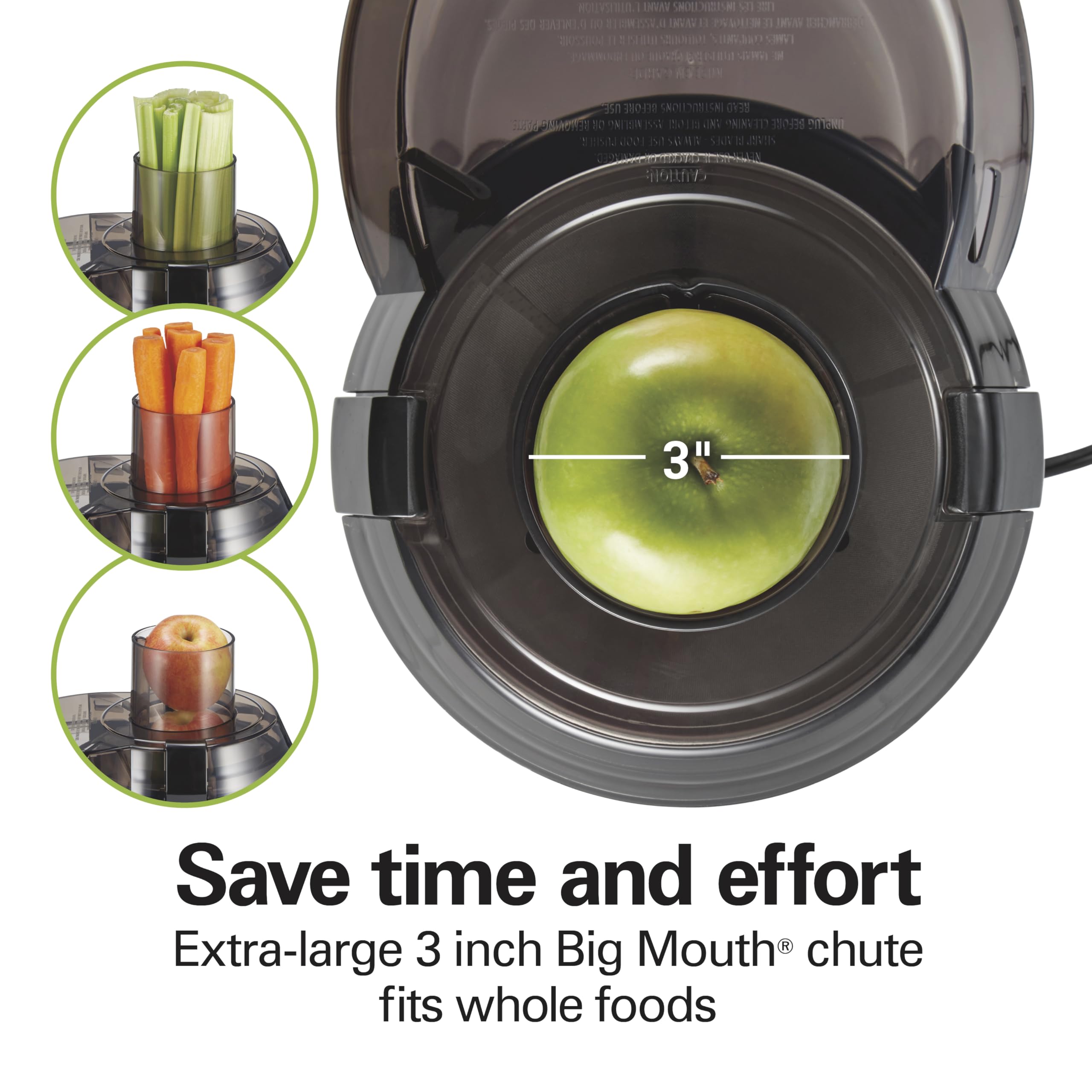 Hamilton Beach Juicer Machine, Big Mouth Large 3” Feed Chute for Whole Fruits and Vegetables, Easy to Clean, Centrifugal Extractor, BPA Free, 800W Motor, Black