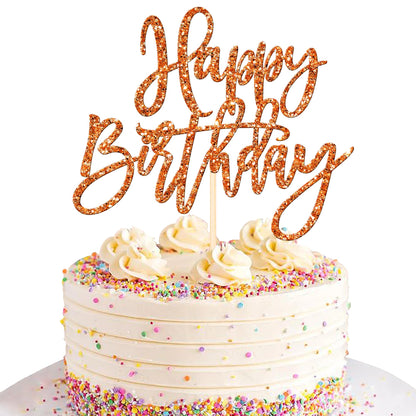 1 PCS Happy Birthday Cake Topper Glitter Cake Pick for Celebrating Anniversary Theme Party Cake Decorations Supplies Light Pink