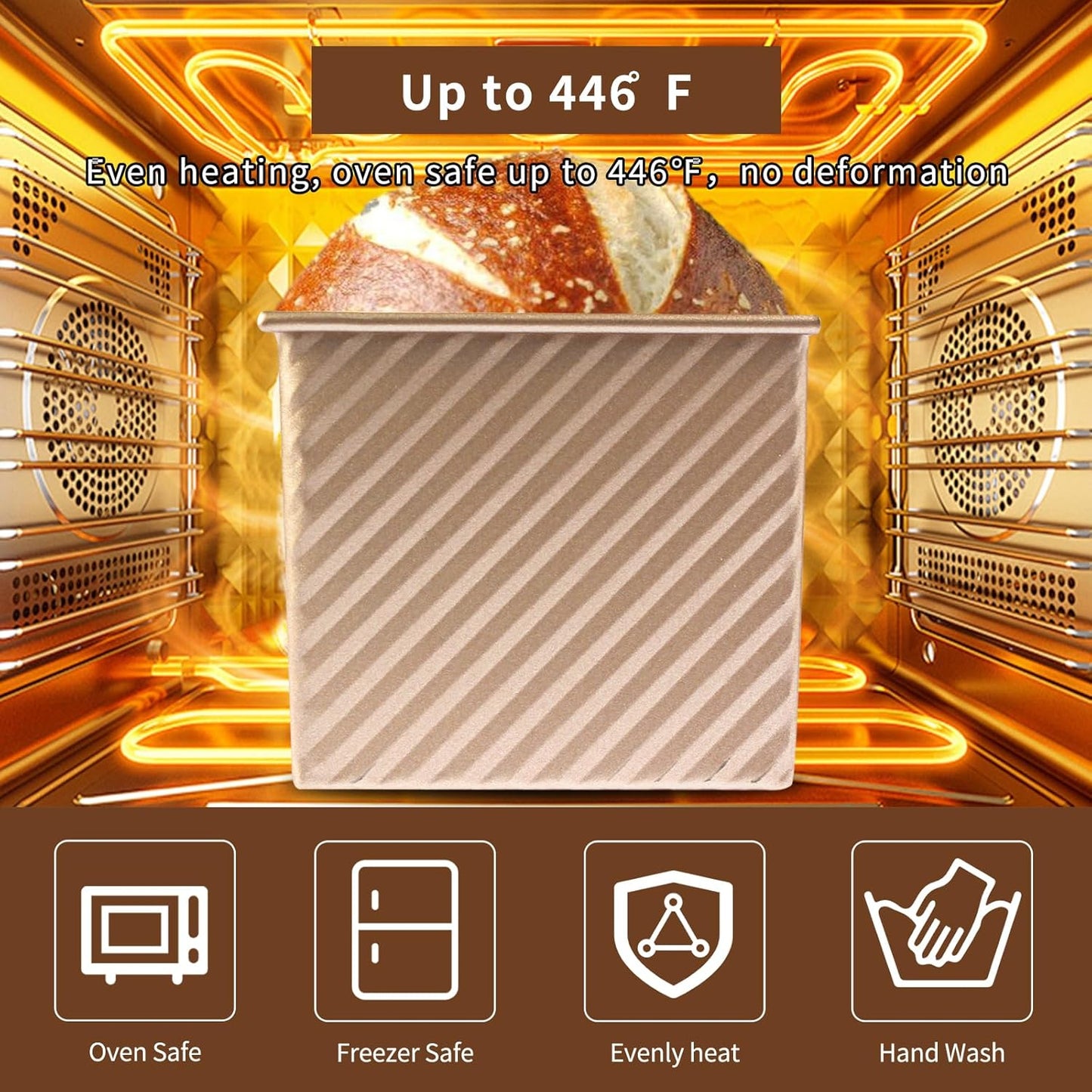 Upgrade Pullman Loaf Pan with Lid, Pullman Loaf Pan 2.2 LB/1 LB, 2 Pack Nonstick Sandwich Bread Pan, for Bread, Sandwiches, and Toast, Golden, Deep Side and Corrugated