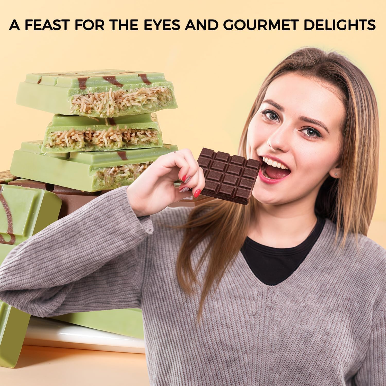 Chocolate Bar Mold - Non-Stick Chocolate Molds, Food Grade Silicone Deep Mold for Dubai Pistachio, Candy, Snacks