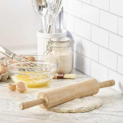 Farberware Classic Wood Rolling Pin for Baking, Professional Hardwood Dough Roller with Comfort Grip Handles for Pizza, Pie Crust, Pastry and Cookie Making, 18 Inch Total Length