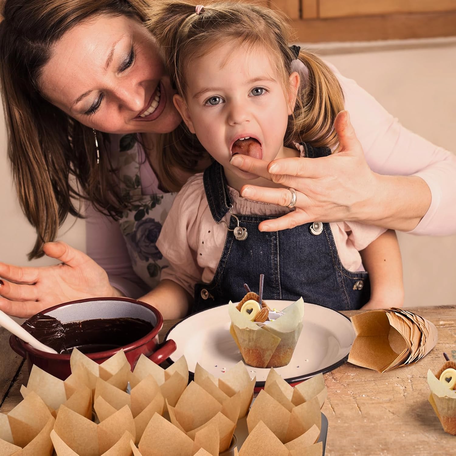 120 Counts Natural Tulip Cupcake Liners for Baking Cups, Food Grade Parchment Paper Muffin Liners Holders, Standard Tulip Cupcake Liners, Greaseproof Cup Cake Wrappers for Party, Christmas