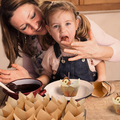 120 Counts Natural Tulip Cupcake Liners for Baking Cups, Food Grade Parchment Paper Muffin Liners Holders, Standard Tulip Cupcake Liners, Greaseproof Cup Cake Wrappers for Party, Christmas