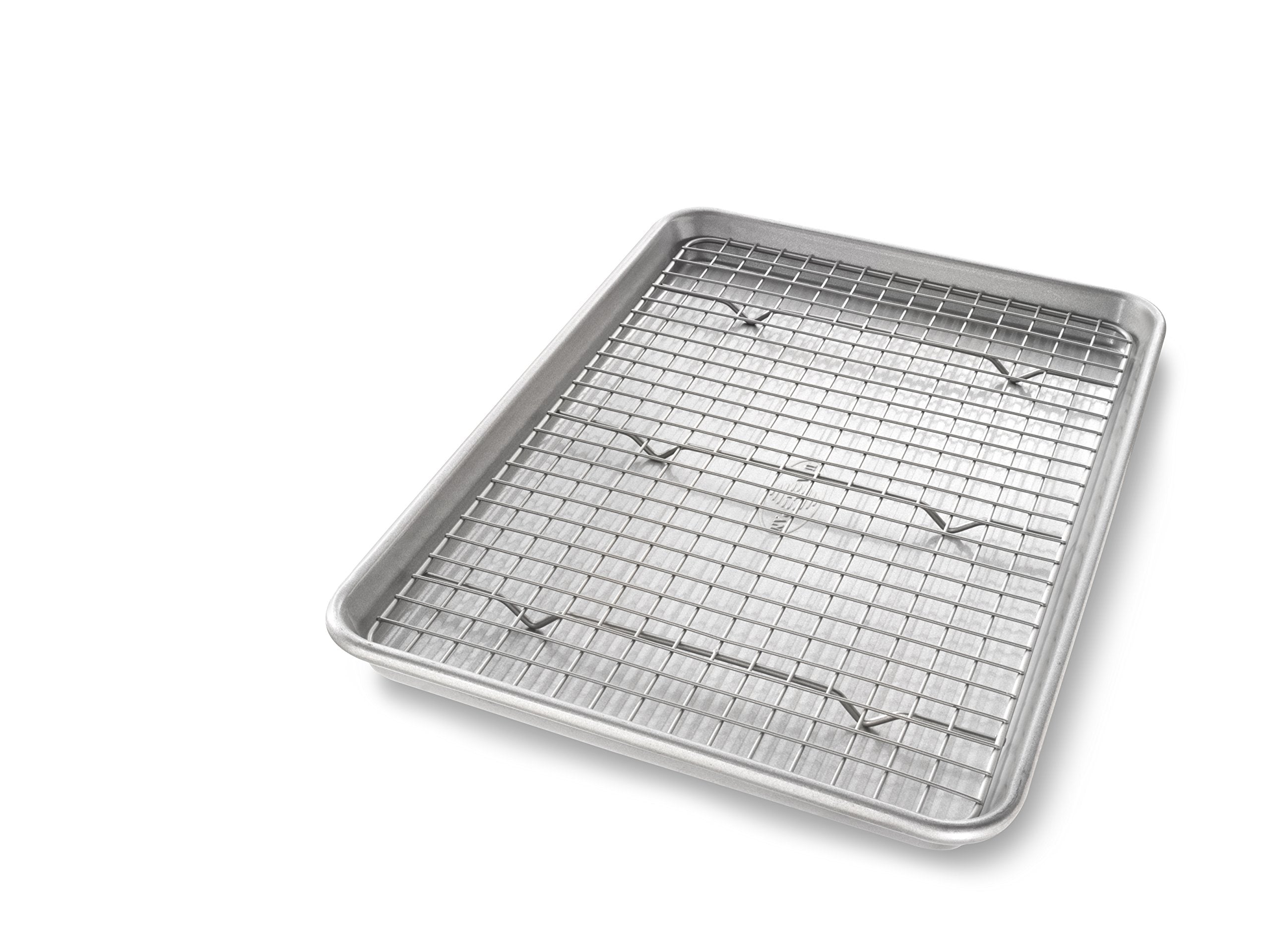 USA Pan Bakeware Half Sheet Baking Pan and Bakeable Nonstick and Cooling Rack Set, Metal