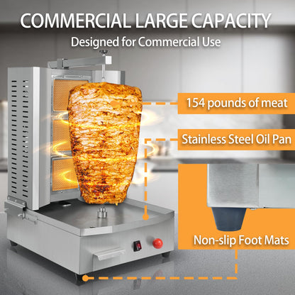 XXUNYNUIN 3 Burners Shawarma Grill Machine Commercial Vertical Rotisserie Grill Gyro Meat Doner Kebab Machine for Kitchen Restaurant