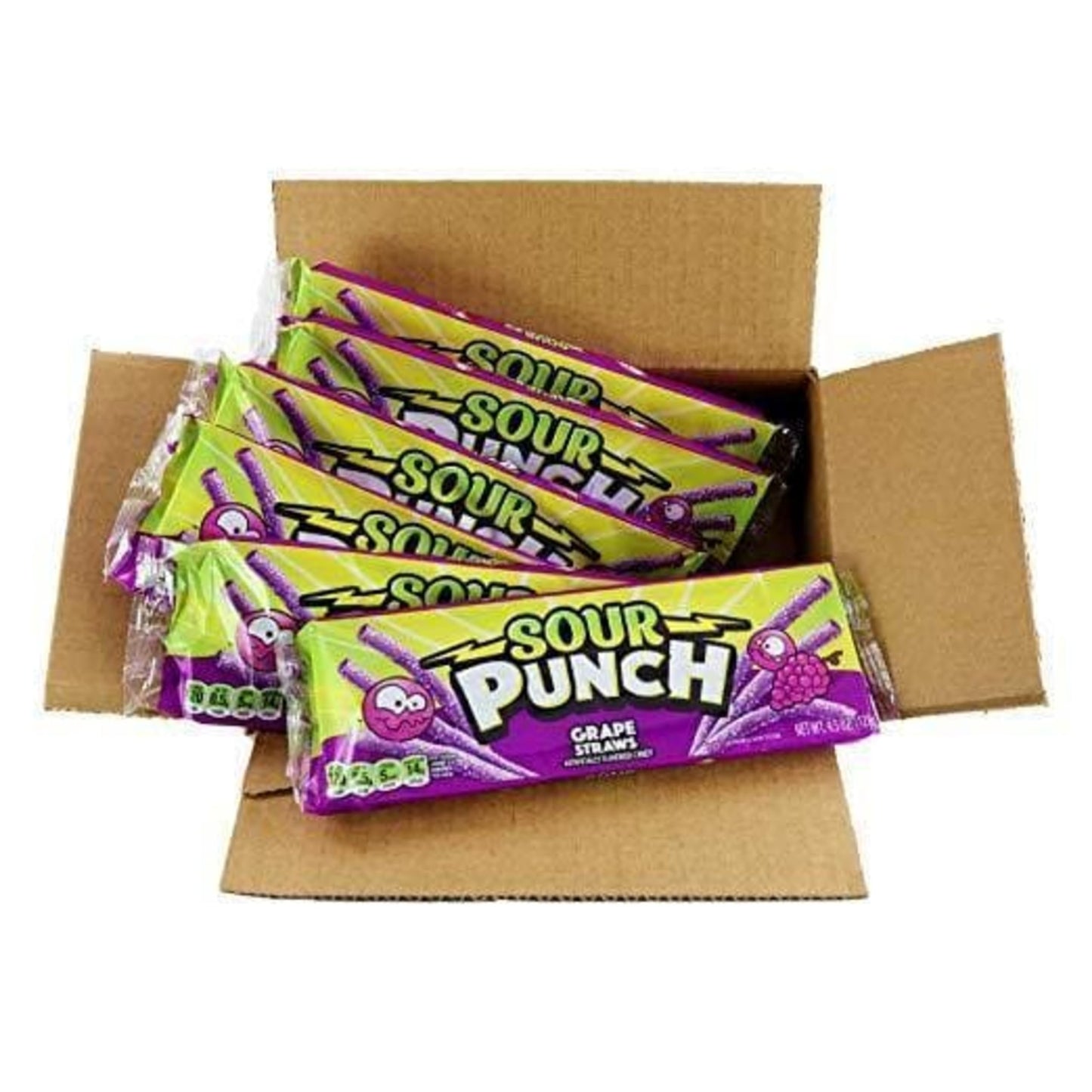 Sour Punch Straws, Sweet & Sour Flavored Soft, Chewy Candy, Tray, Blue Raspberry , 2 Ounce (Pack of 24)