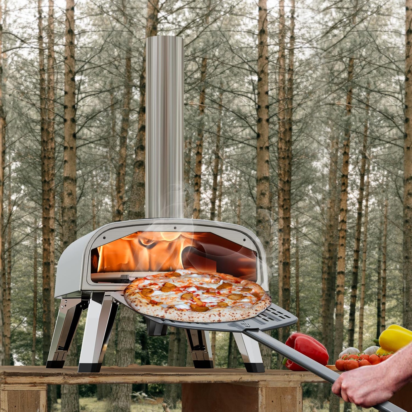 aidpiza Pizza Oven Outdoor 12" Wood Fired Pizza Ovens Pellet Pizza Stove for Outside, Portable Stainless Steel Pizza Oven for Backyard Pizza Maker Portable Mobile Outdoor Kitchen (Swivel Grey)