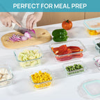 Vtopmart 8 Pack Szklane pojemniki do przechowywania żywności z hermetycznymi pokrywkami, Szklane pojemniki do przygotowywania posiłków, Bento Boxy na lunch, do kuchenki mikrofalowej, piekarnika, zamrażarki i zmywarki, bez BPA