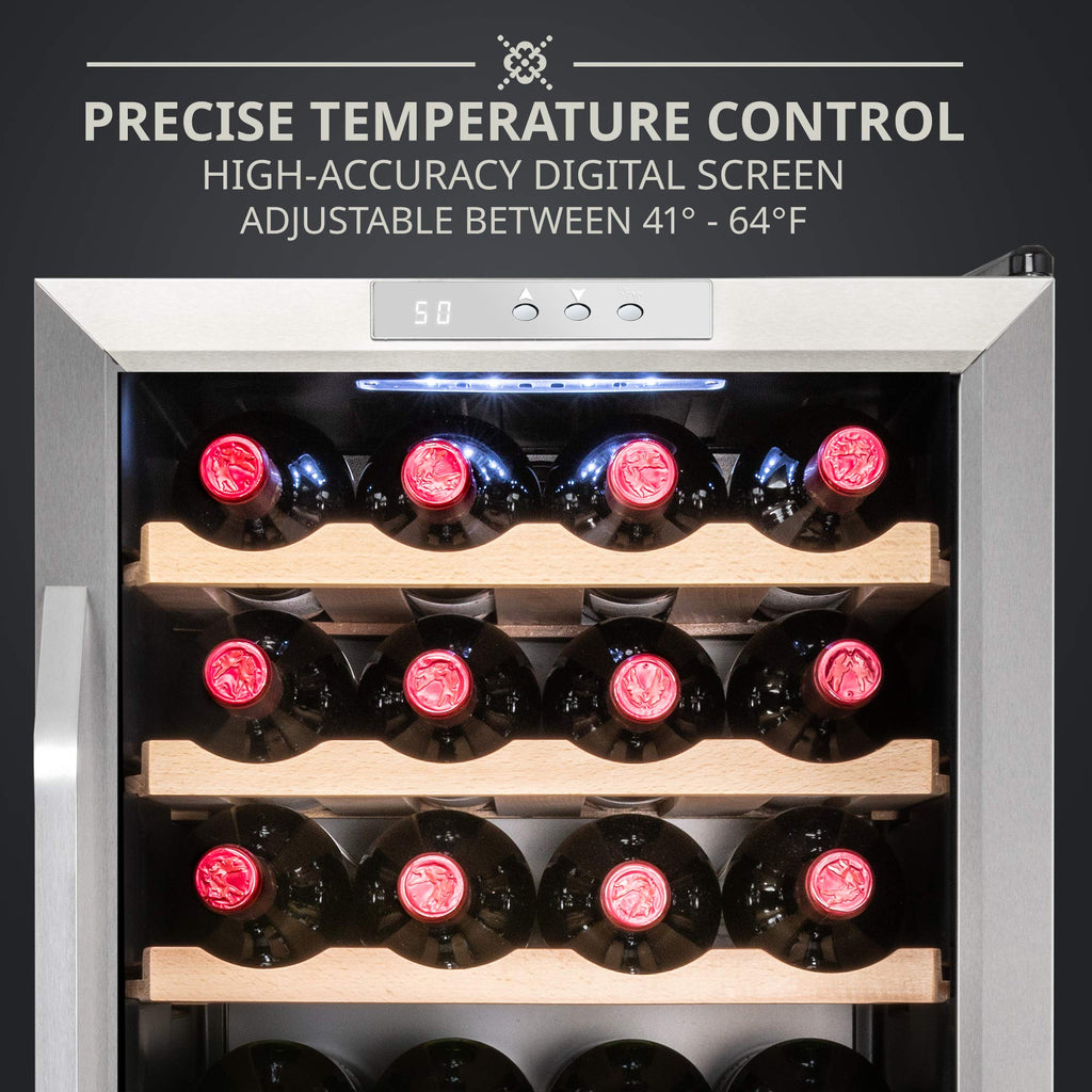 Ivation 24 Bottle Compressor Wine Cooler Refrigerator w/Lock | Large Freestanding Wine Cellar For Red, White, Champagne or Sparkling Wine | 41f-64f Digital Temperature Control Fridge Stainless Steel