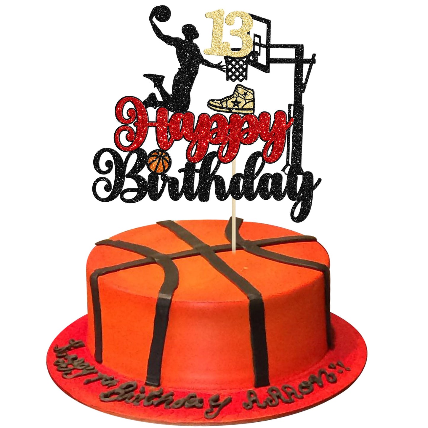 1Pc Basketball Happy Birthday Cake Topper Glitter Basketball Sports Theme Birthday Cake Pick for Theme Baby Shower Birthday Party Cake Decorations Supplies
