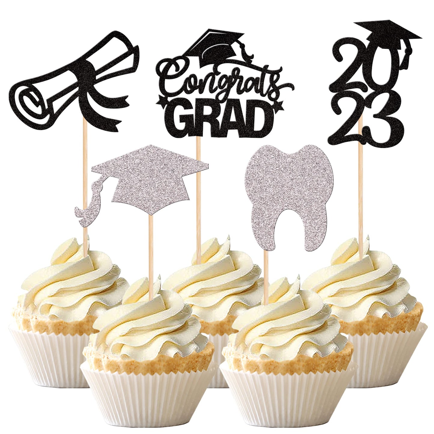 24 PCS 2025 Graduation Cupcake Toppers Glitter Diploma Congrats Grad Cap Cupcake Picks Class of 2025 Cake Decorations for 2025 Graduation Theme Party Supplies Pink