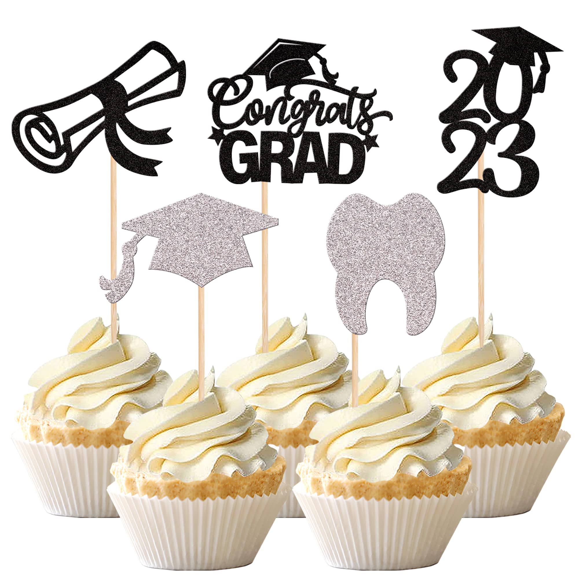 24 PCS 2025 Graduation Cupcake Toppers Glitter Diploma Congrats Grad Cap Cupcake Picks Class of 2025 Cake Decorations for 2025 Graduation Theme Party Supplies Pink