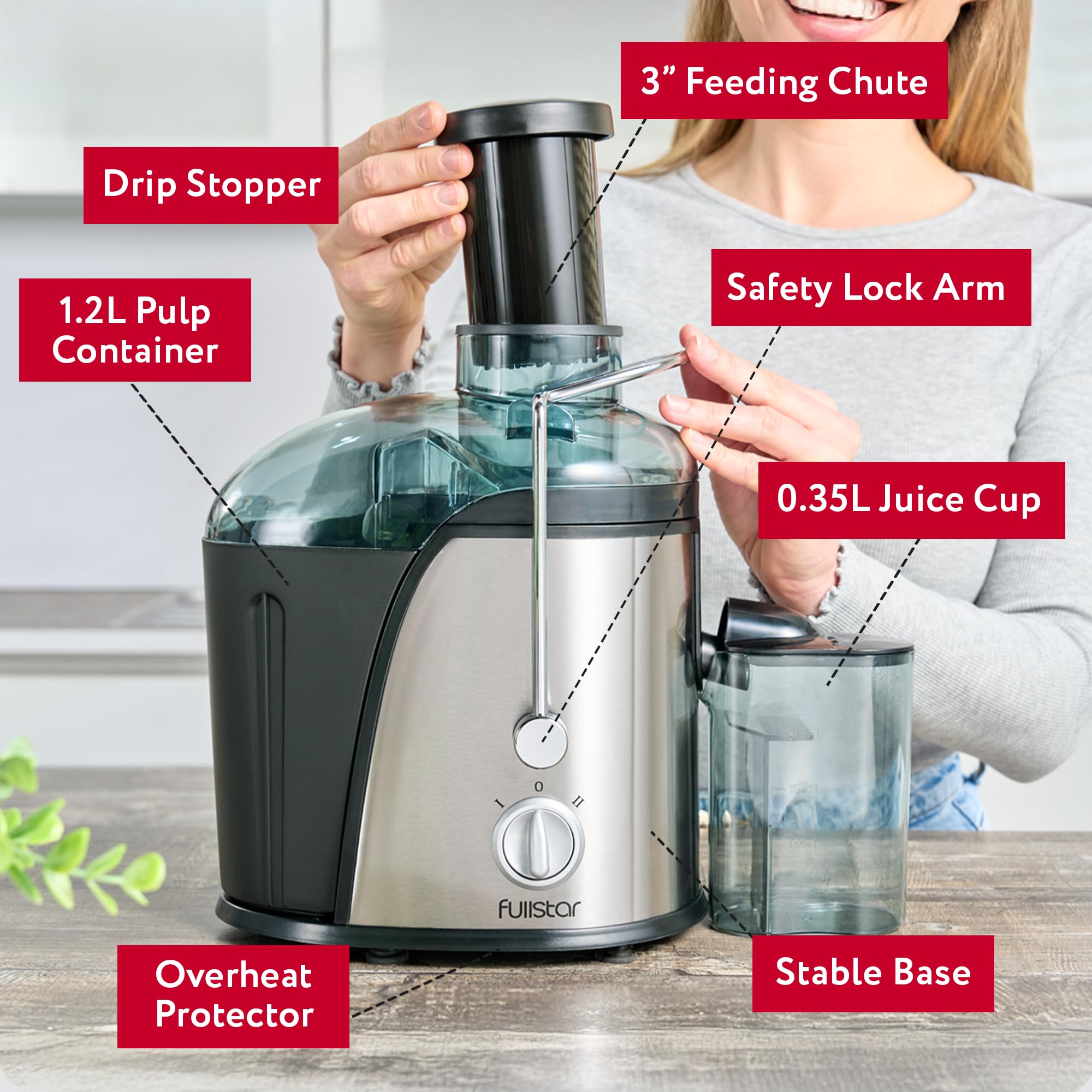 Fullstar Juicer Machines Vegetable and Fruit Juicer - 2-Speed Small Juicer, Juice Extractor Machine, Juice Maker Machine, Juice Maker, Fruit Juicer Machine, BPA Free Compact Juicer (Black)