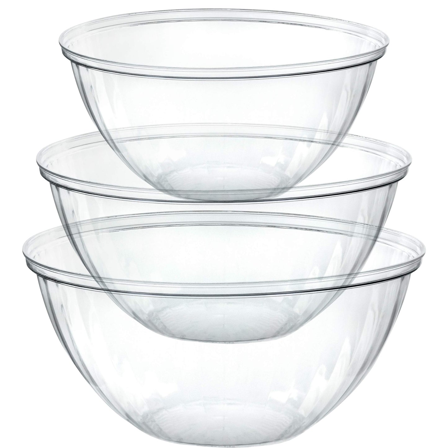 PLASTICPRO Disposable Round Crystal Clear Serving Bowls For Party Snack or Salad, Plastic Clear Chip Bowls, Candy Dish (2, 48 OUNCE)