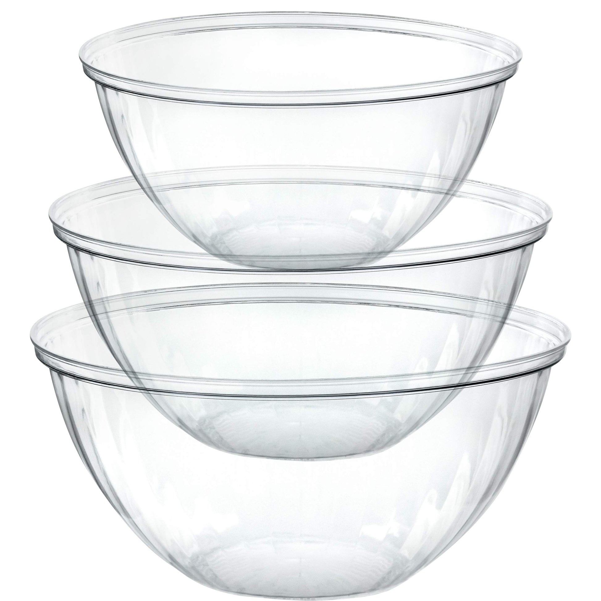 PLASTICPRO Disposable Round Crystal Clear Serving Bowls For Party Snack or Salad, Plastic Clear Chip Bowls, Candy Dish (2, 48 OUNCE)