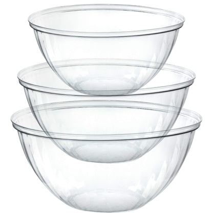 PLASTICPRO Disposable Round Crystal Clear Serving Bowls For Party Snack or Salad, Plastic Clear Chip Bowls, Candy Dish (2, 48 OUNCE)