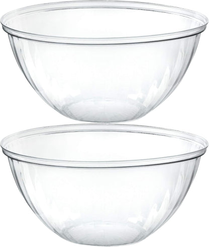 PLASTICPRO Disposable Round Crystal Clear Serving Bowls For Party Snack or Salad, Plastic Clear Chip Bowls, Candy Dish (2, 48 OUNCE)